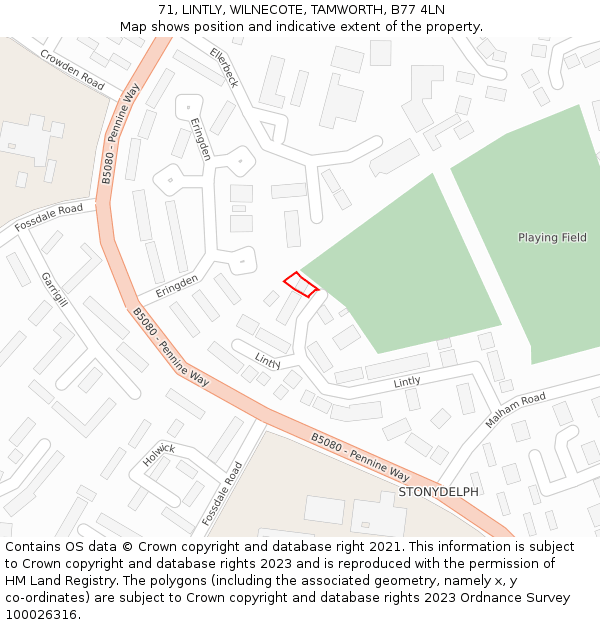 71, LINTLY, WILNECOTE, TAMWORTH, B77 4LN: Location map and indicative extent of plot