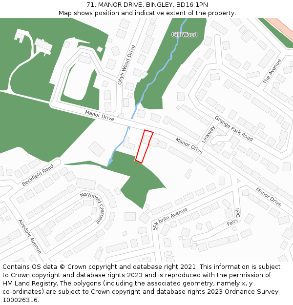 71, MANOR DRIVE, BINGLEY, BD16 1PN: Location map and indicative extent of plot