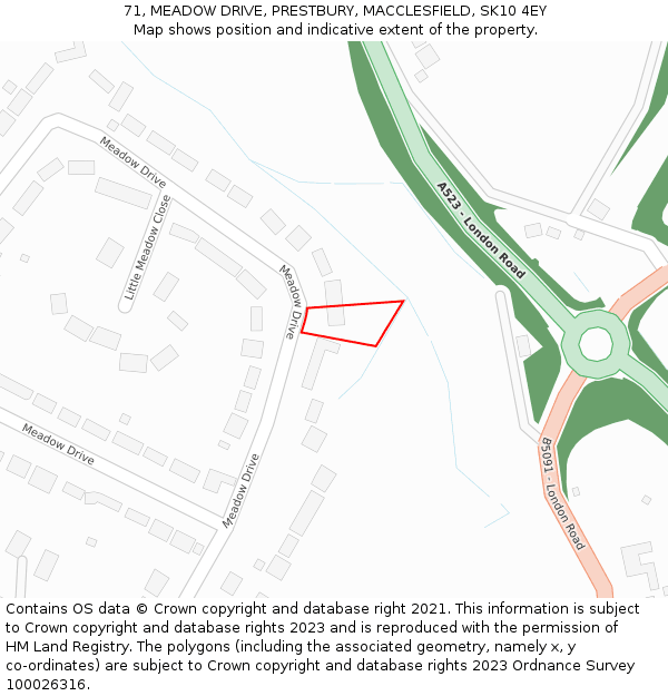 71, MEADOW DRIVE, PRESTBURY, MACCLESFIELD, SK10 4EY: Location map and indicative extent of plot