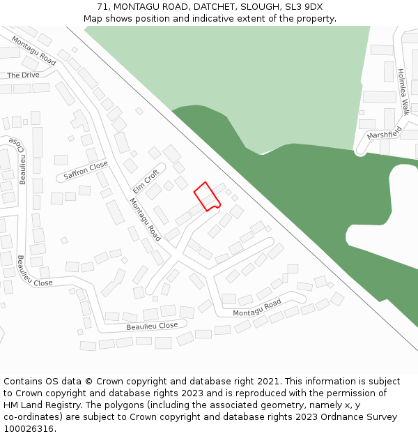 71, MONTAGU ROAD, DATCHET, SLOUGH, SL3 9DX: Location map and indicative extent of plot