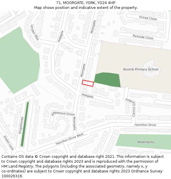 71, MOORGATE, YORK, YO24 4HP: Location map and indicative extent of plot