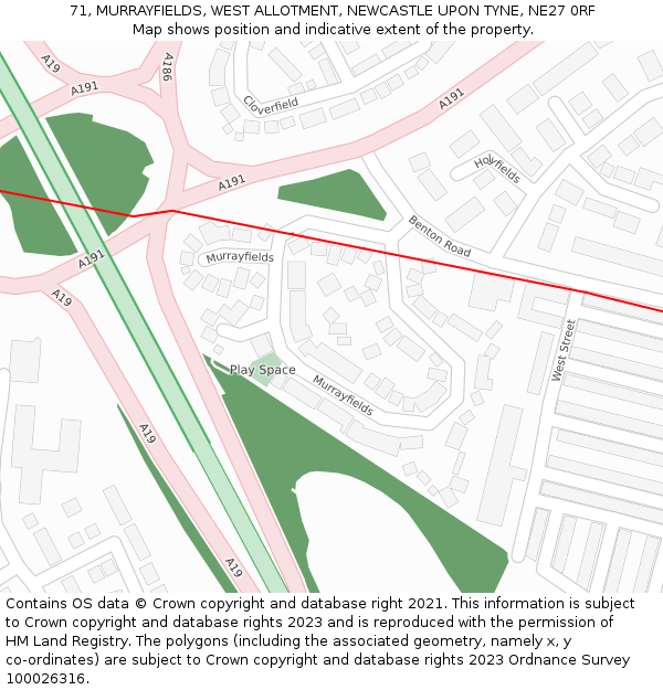 71, MURRAYFIELDS, WEST ALLOTMENT, NEWCASTLE UPON TYNE, NE27 0RF: Location map and indicative extent of plot