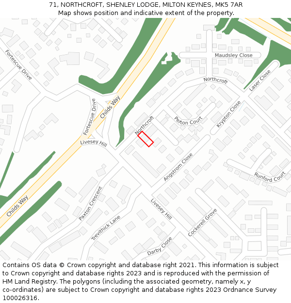 71, NORTHCROFT, SHENLEY LODGE, MILTON KEYNES, MK5 7AR: Location map and indicative extent of plot