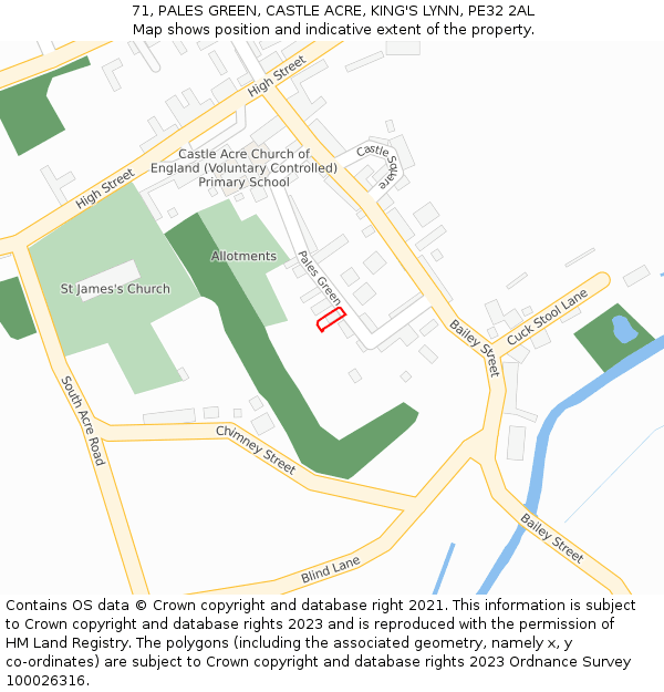 71, PALES GREEN, CASTLE ACRE, KING'S LYNN, PE32 2AL: Location map and indicative extent of plot