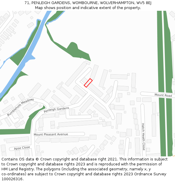 71, PENLEIGH GARDENS, WOMBOURNE, WOLVERHAMPTON, WV5 8EJ: Location map and indicative extent of plot