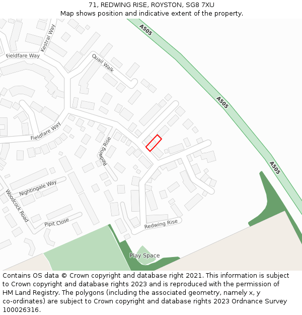 71, REDWING RISE, ROYSTON, SG8 7XU: Location map and indicative extent of plot