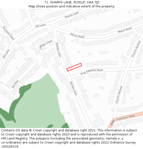 71, SHARPS LANE, RUISLIP, HA4 7JD: Location map and indicative extent of plot