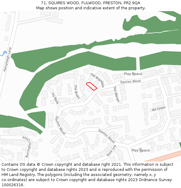 71, SQUIRES WOOD, FULWOOD, PRESTON, PR2 9QA: Location map and indicative extent of plot