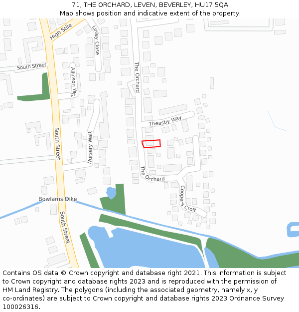 71, THE ORCHARD, LEVEN, BEVERLEY, HU17 5QA: Location map and indicative extent of plot