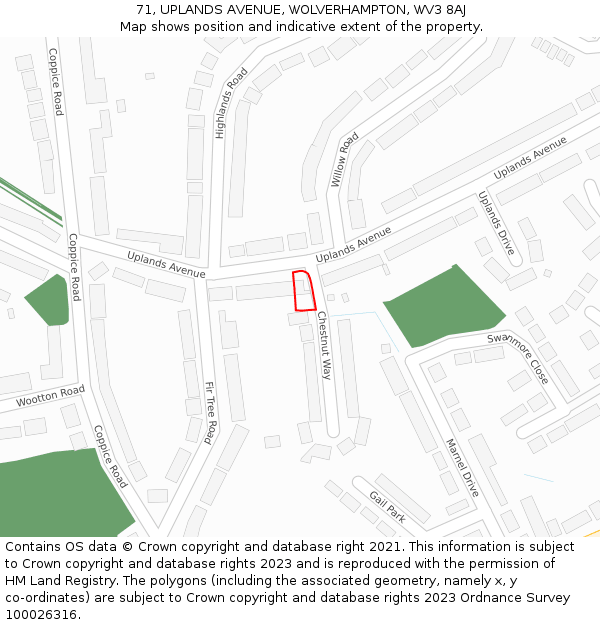 71, UPLANDS AVENUE, WOLVERHAMPTON, WV3 8AJ: Location map and indicative extent of plot