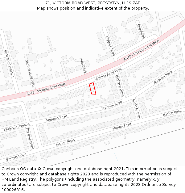 71, VICTORIA ROAD WEST, PRESTATYN, LL19 7AB: Location map and indicative extent of plot