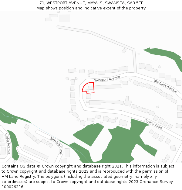 71, WESTPORT AVENUE, MAYALS, SWANSEA, SA3 5EF: Location map and indicative extent of plot