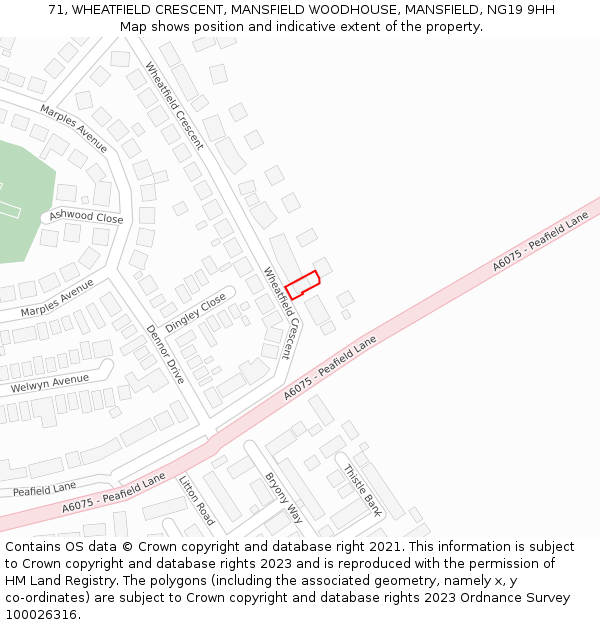 71, WHEATFIELD CRESCENT, MANSFIELD WOODHOUSE, MANSFIELD, NG19 9HH: Location map and indicative extent of plot