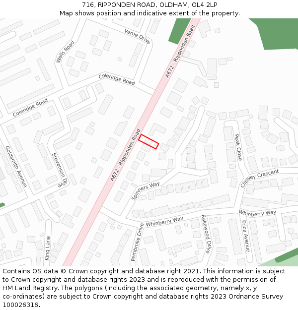 716, RIPPONDEN ROAD, OLDHAM, OL4 2LP: Location map and indicative extent of plot