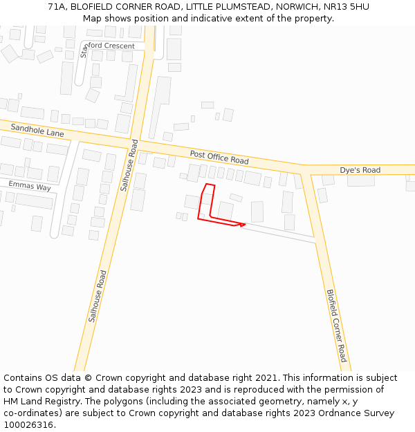 71A, BLOFIELD CORNER ROAD, LITTLE PLUMSTEAD, NORWICH, NR13 5HU: Location map and indicative extent of plot