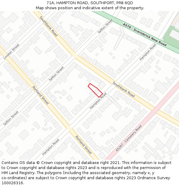 71A, HAMPTON ROAD, SOUTHPORT, PR8 6QD: Location map and indicative extent of plot