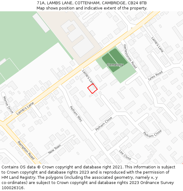 71A, LAMBS LANE, COTTENHAM, CAMBRIDGE, CB24 8TB: Location map and indicative extent of plot