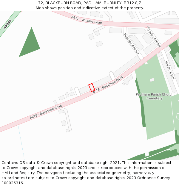 72, BLACKBURN ROAD, PADIHAM, BURNLEY, BB12 8JZ: Location map and indicative extent of plot