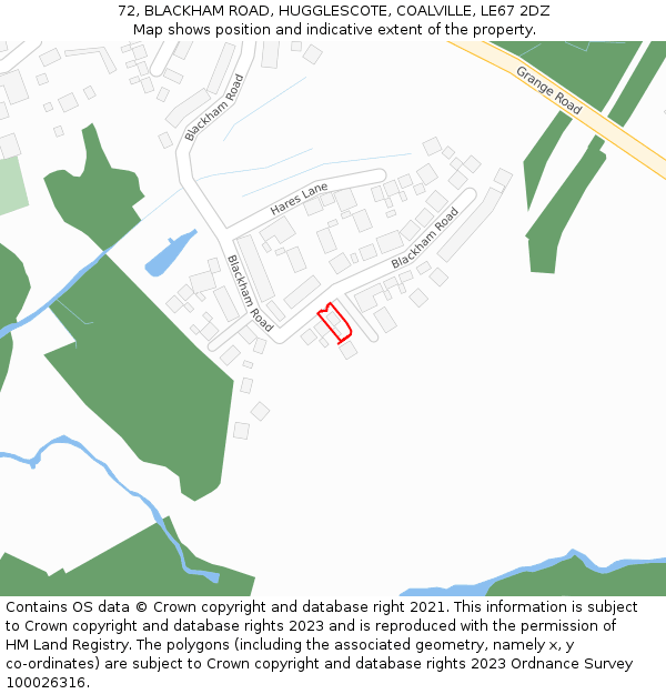 72, BLACKHAM ROAD, HUGGLESCOTE, COALVILLE, LE67 2DZ: Location map and indicative extent of plot