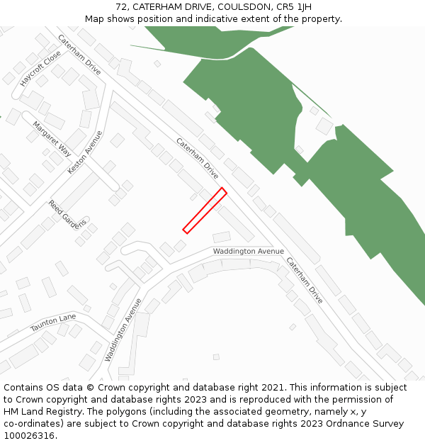 72, CATERHAM DRIVE, COULSDON, CR5 1JH: Location map and indicative extent of plot