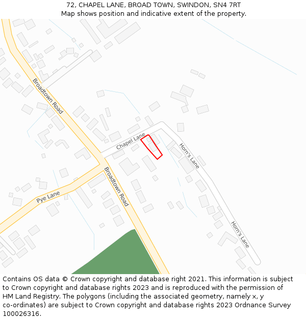 72, CHAPEL LANE, BROAD TOWN, SWINDON, SN4 7RT: Location map and indicative extent of plot