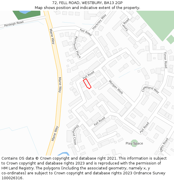 72, FELL ROAD, WESTBURY, BA13 2GP: Location map and indicative extent of plot