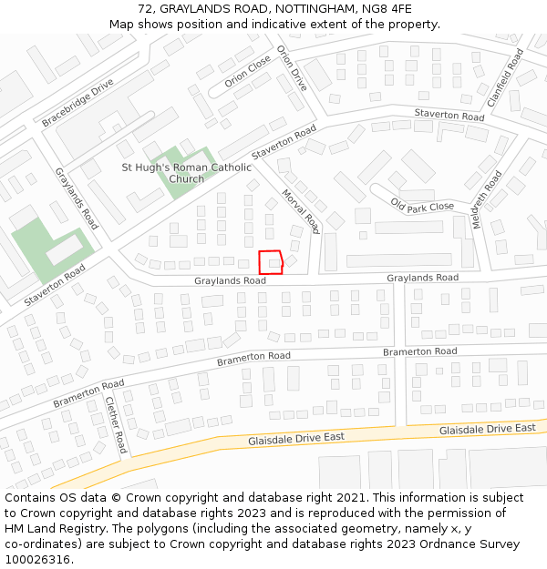 72, GRAYLANDS ROAD, NOTTINGHAM, NG8 4FE: Location map and indicative extent of plot