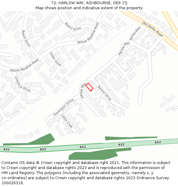 72, HARLOW WAY, ASHBOURNE, DE6 1TJ: Location map and indicative extent of plot