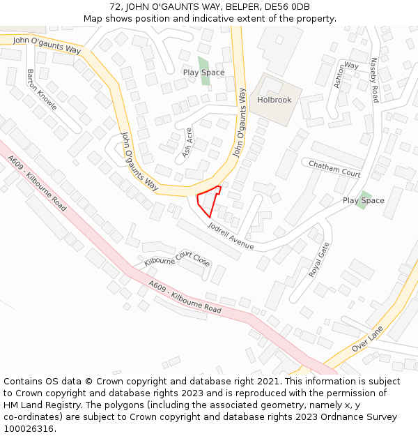 72, JOHN O'GAUNTS WAY, BELPER, DE56 0DB: Location map and indicative extent of plot