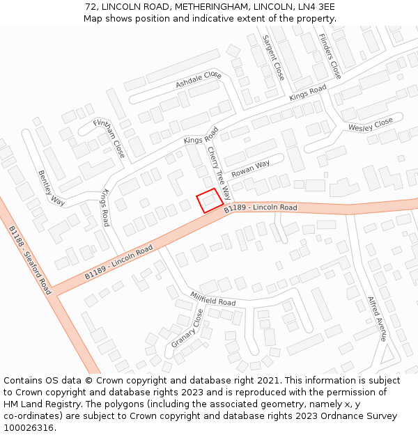 72, LINCOLN ROAD, METHERINGHAM, LINCOLN, LN4 3EE: Location map and indicative extent of plot