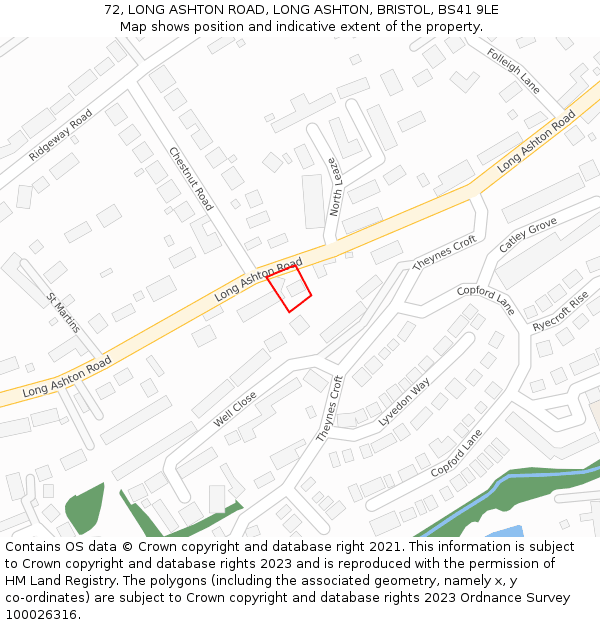 72, LONG ASHTON ROAD, LONG ASHTON, BRISTOL, BS41 9LE: Location map and indicative extent of plot