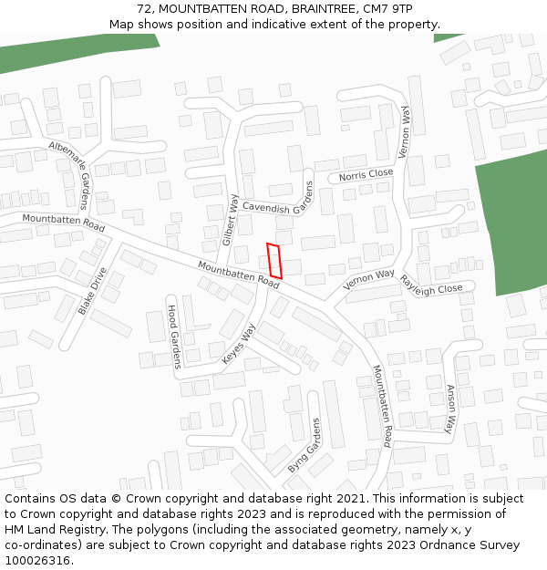 72, MOUNTBATTEN ROAD, BRAINTREE, CM7 9TP: Location map and indicative extent of plot