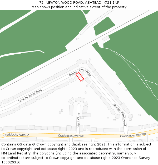 72, NEWTON WOOD ROAD, ASHTEAD, KT21 1NP: Location map and indicative extent of plot