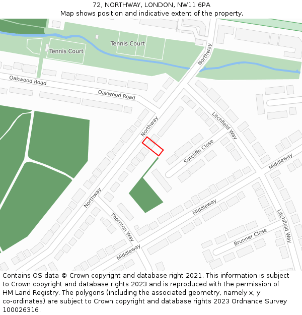 72, NORTHWAY, LONDON, NW11 6PA: Location map and indicative extent of plot