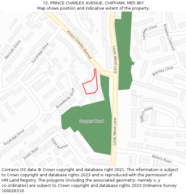 72, PRINCE CHARLES AVENUE, CHATHAM, ME5 8EY: Location map and indicative extent of plot