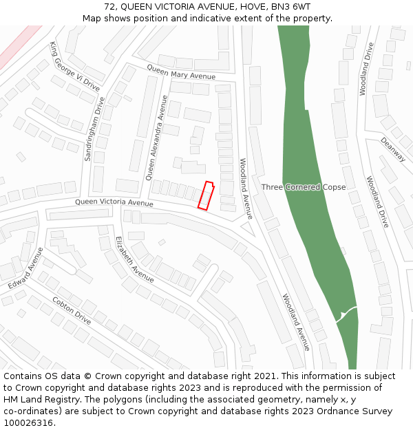 72, QUEEN VICTORIA AVENUE, HOVE, BN3 6WT: Location map and indicative extent of plot