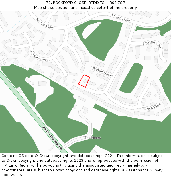 72, ROCKFORD CLOSE, REDDITCH, B98 7SZ: Location map and indicative extent of plot