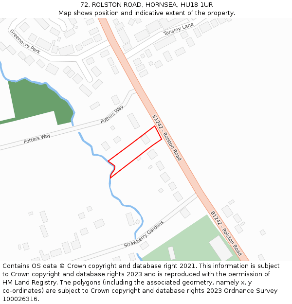 72, ROLSTON ROAD, HORNSEA, HU18 1UR: Location map and indicative extent of plot