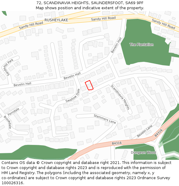 72, SCANDINAVIA HEIGHTS, SAUNDERSFOOT, SA69 9PF: Location map and indicative extent of plot