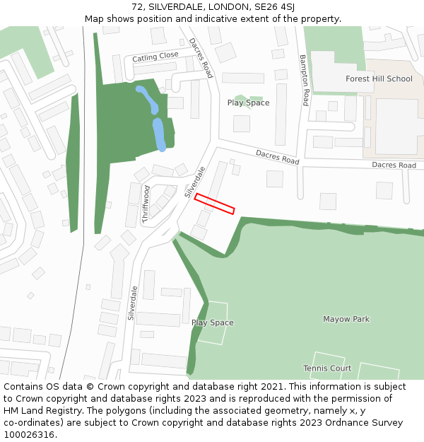 72, SILVERDALE, LONDON, SE26 4SJ: Location map and indicative extent of plot