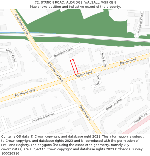 72, STATION ROAD, ALDRIDGE, WALSALL, WS9 0BN: Location map and indicative extent of plot