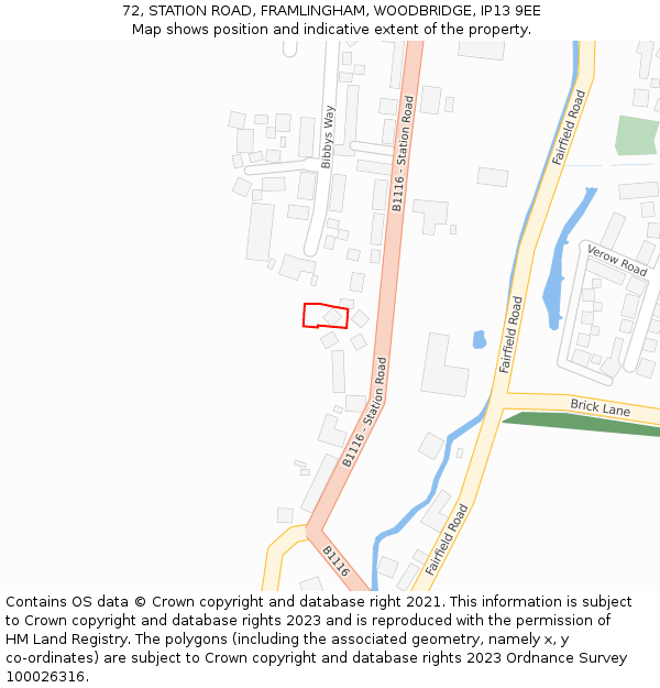 72, STATION ROAD, FRAMLINGHAM, WOODBRIDGE, IP13 9EE: Location map and indicative extent of plot