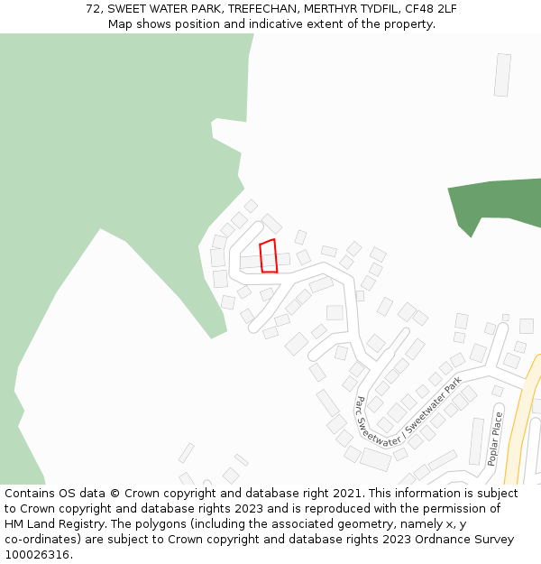 72, SWEET WATER PARK, TREFECHAN, MERTHYR TYDFIL, CF48 2LF: Location map and indicative extent of plot