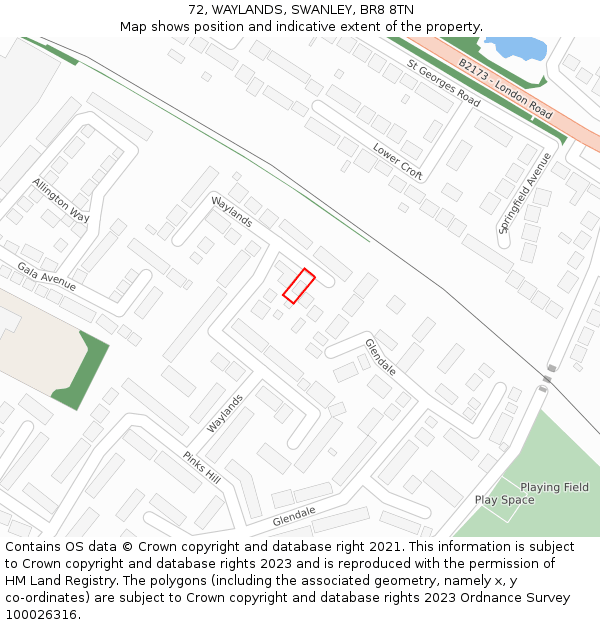 72, WAYLANDS, SWANLEY, BR8 8TN: Location map and indicative extent of plot