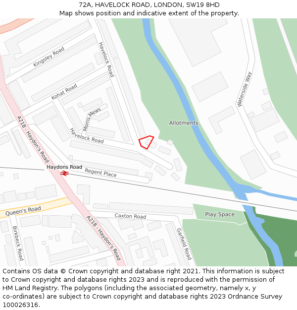 72A, HAVELOCK ROAD, LONDON, SW19 8HD: Location map and indicative extent of plot