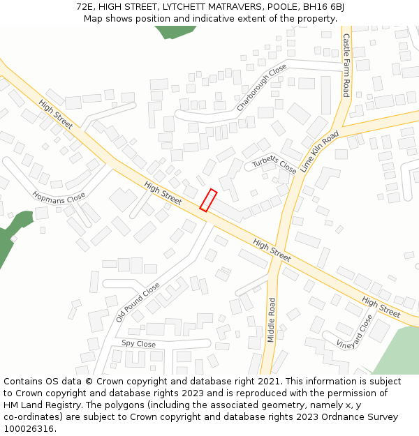 72E, HIGH STREET, LYTCHETT MATRAVERS, POOLE, BH16 6BJ: Location map and indicative extent of plot