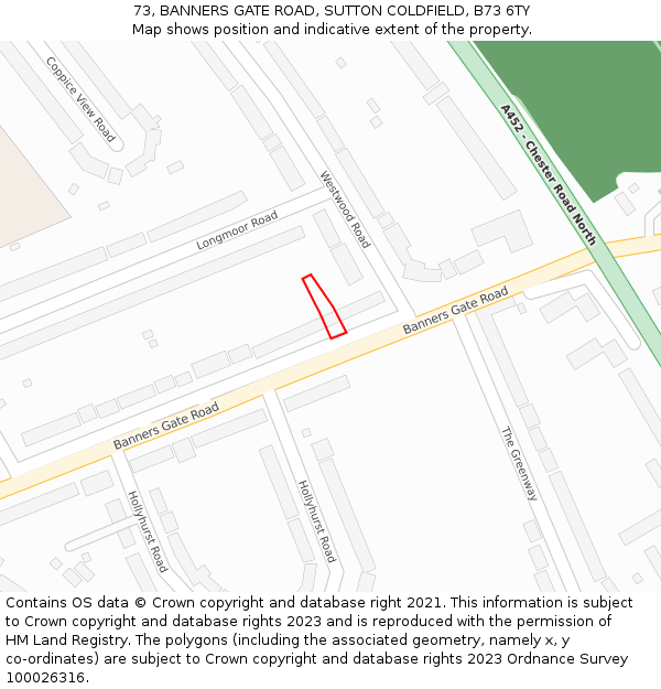 73, BANNERS GATE ROAD, SUTTON COLDFIELD, B73 6TY: Location map and indicative extent of plot