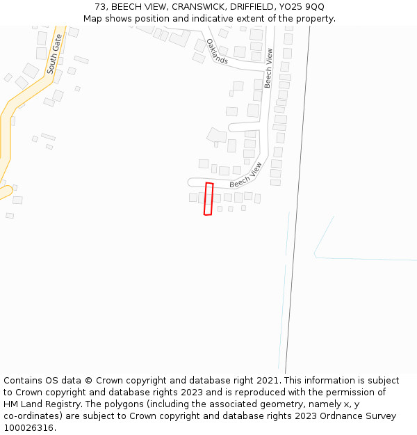 73, BEECH VIEW, CRANSWICK, DRIFFIELD, YO25 9QQ: Location map and indicative extent of plot