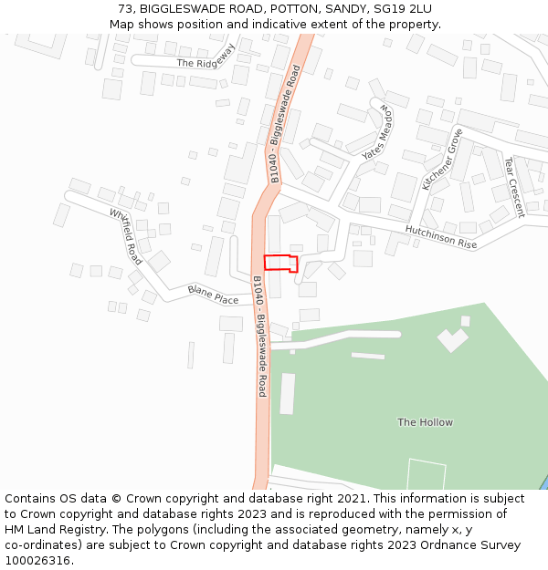 73, BIGGLESWADE ROAD, POTTON, SANDY, SG19 2LU: Location map and indicative extent of plot