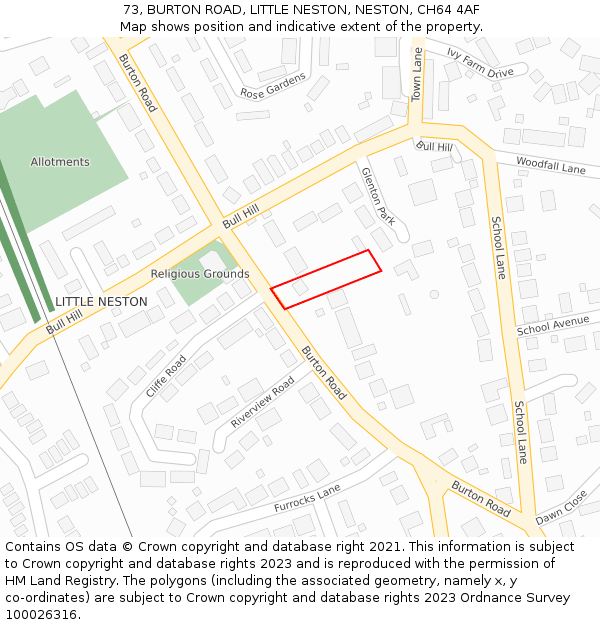 73, BURTON ROAD, LITTLE NESTON, NESTON, CH64 4AF: Location map and indicative extent of plot